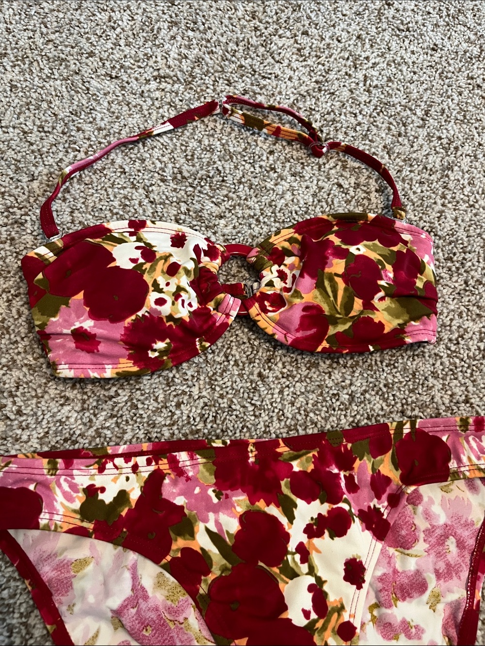 Floral Red Pink Bandeau Bikini Set - Picture 2 of 11